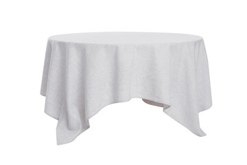 Table with white tablecloth isolated on white