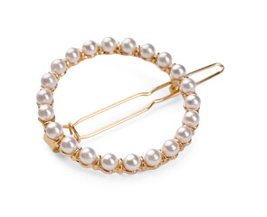Elegant hair clip with pearls isolated on white