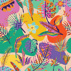 Tropic seamless vector background. Summer pattern with textured palm