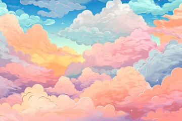 Fototapeta na wymiar ai generated Background image of sky and clouds Doodle cartoon Korean style pastel tones