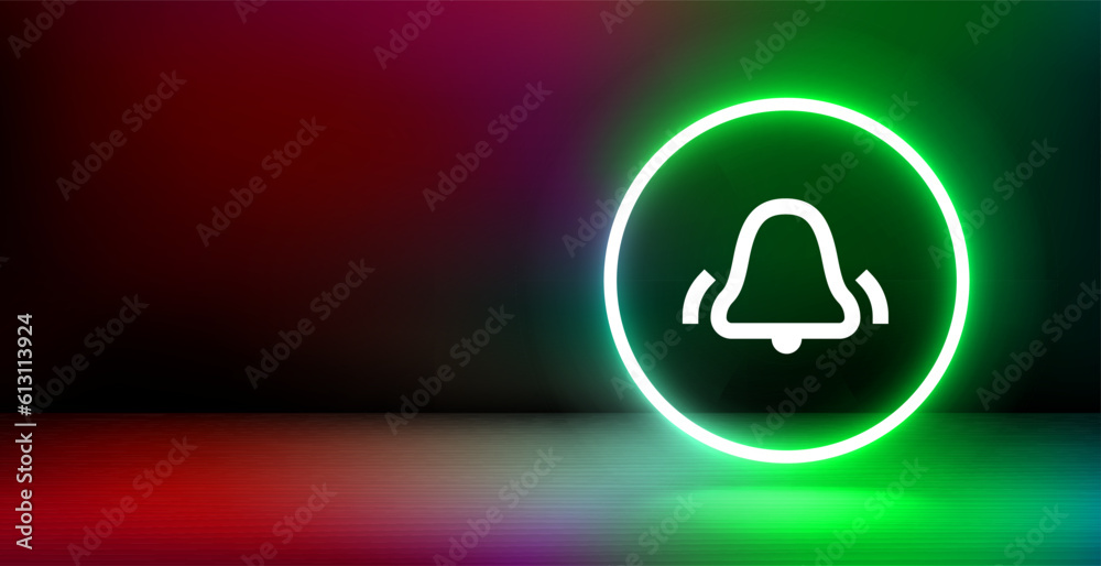Aufkleber banner with shining neon frame and alert icon. 3d vector illustration with copy space