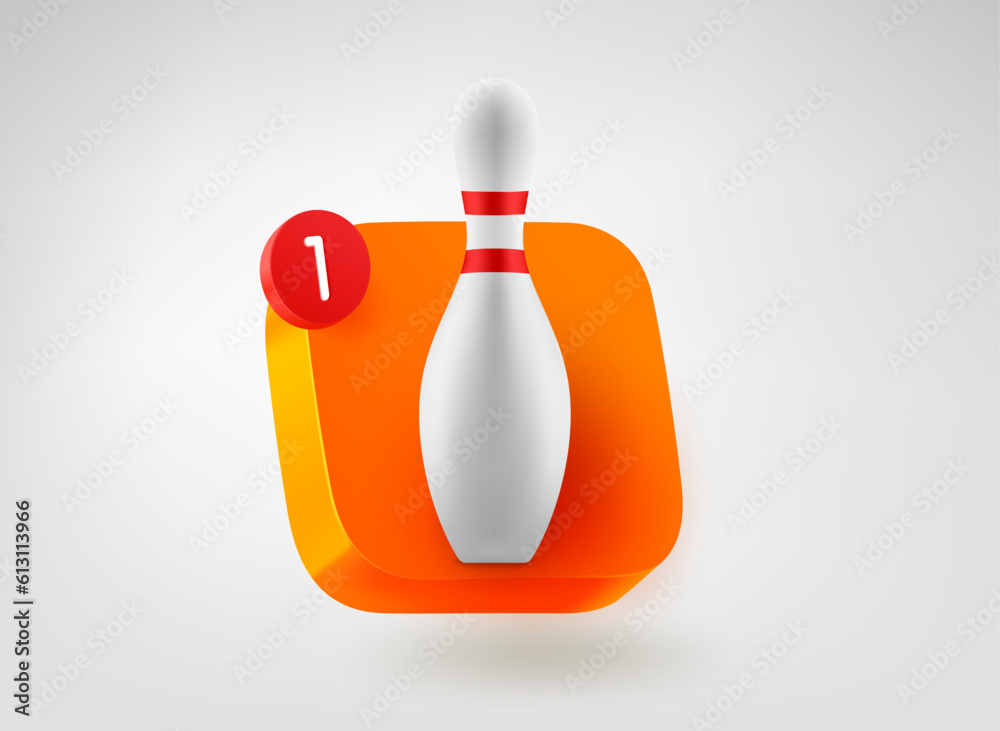 Poster Bowling app button concept. 3d vector mobile application icon