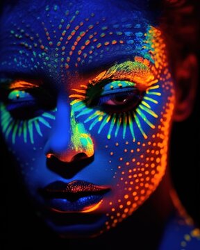 UV painted Face, Colorful Face with uv light colors