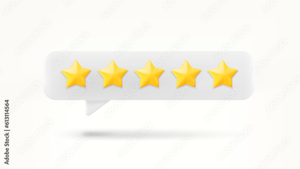 Poster speech bubble with rating stars. feedback concept. 3d vector illustration