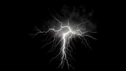 Striking Lightning on Black Background - Generative AI