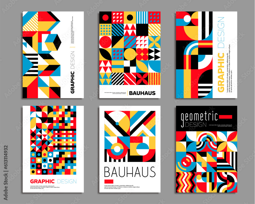 Poster bauhaus posters design layouts. geometric abstract background patterns. company promo leaflet with a