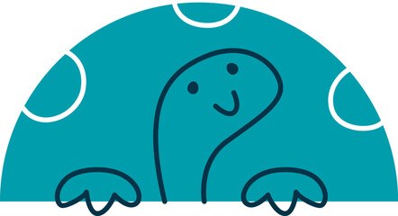 Turtle cartoon animal half circle math shape, cartoon smiling character. Vector preschool and kindergarten mathematics figure, geometry creature