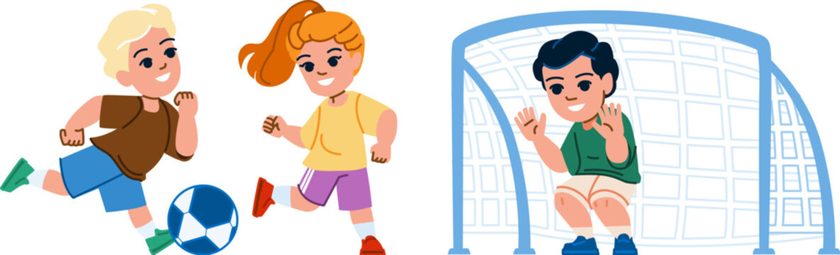 soccer kid vector. football child, boy ball, sport grass, player game, field activity soccer kid character. people flat cartoon illustration