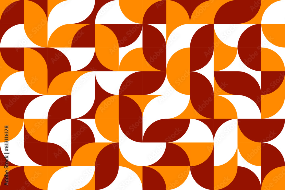 Poster Autumn modern geometric pattern with fall season nature color geometry shapes. Vector background of abstract geometric ornament with brown, yellow and white circles, bauhaus minimal pattern grid