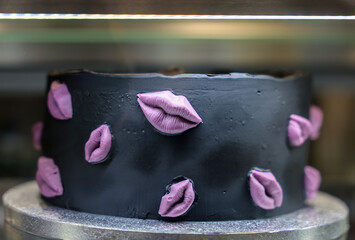 Chocolate cake decorated with sweet pink lips