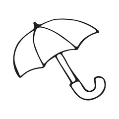 Umbrella. Doodle umbrella drawn black lines. Black painted isolated on white background. Vector illustration