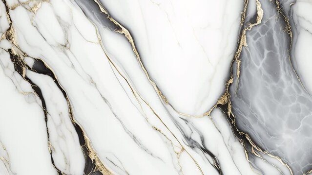 Luxury White Marble stone with gold lines background texture. Slow panoramic camera motion, macro with deep focus (blur). High detailed 4K video.  Pattern texture surface panning background. 