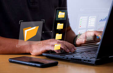 Document Management System concept. Enterprise content management, Digital asset management, Document imaging, Workflow, Records management, Online document file data software for efficient
