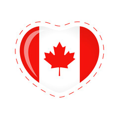 Creative heart shape with Canadian flag element. Welcome to Canada logo idea. Happy Canada Day cute icon. T shirt graphic. Mug or cup icon. Souvenir concept. Isolated design. National holiday emblem.