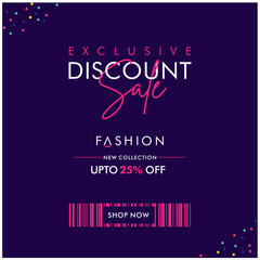 Exclusive Discount Sale, Fashion Social Media Template Design Vector. Sale, Offer, Discount, Shop Now