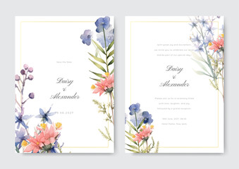 Wedding invitation template with orange floral and leaves