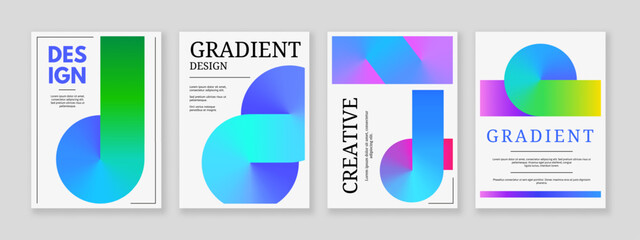 Abstract conical gradient posters. Limitless gradients shape flyer, colorful geometric eternity template vector set
