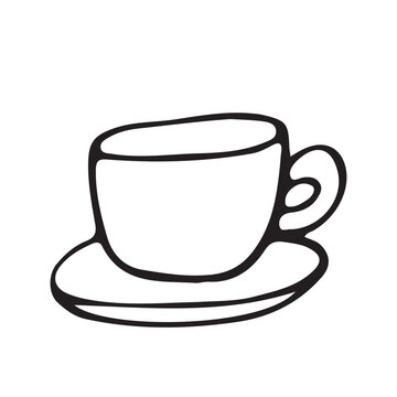 Coffee cup. Saucer and cup of coffee vector sketch illustration for print, web, mobile. Cup isolated on white background. Vector illustration