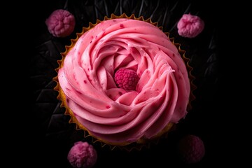 Pink Fruit Cupcake, Color Cup Cake, Delicious Berry Cupcakes, Abstract Generative AI Illustration