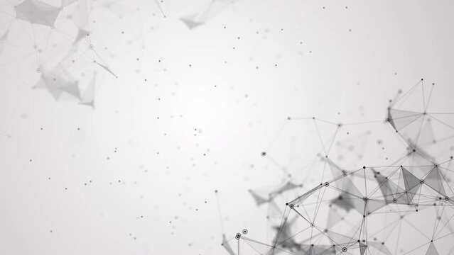 White technological background with tangled lines. Triangles and moving dots. Abstract futuristic looping animation.