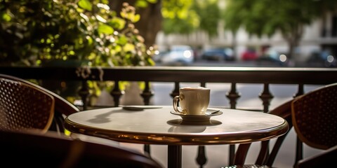 AI Generated. AI Generative. Cozy romantic decoration paris europe coffee shop on terrace. Vacation adventure love story vibe. Graphic Art