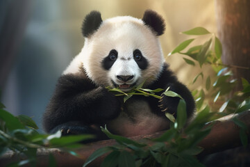 Fototapeta premium cute panda eating bamboo