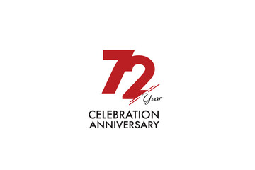 72th, 72 years, 72 year anniversary with red color isolated on white background, vector design for celebration vector
