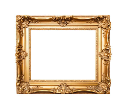 Old antique gold frame on transparent background copy space, template mock up for you art, design, print, generative ai
