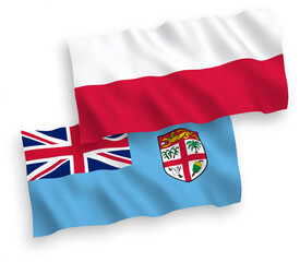 Flags of Republic of Fiji and Poland on a white background