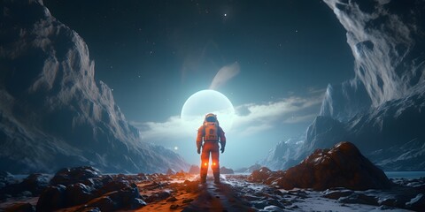 Astronaut and astronauts exploring planets in outer space, made with generated ai