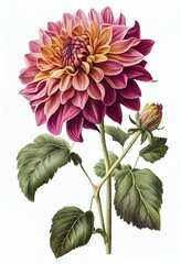 Dahlia Flower Botanical Illustration, Chrysanthemum Realistic Painting, Abstract Generative AI Illustration