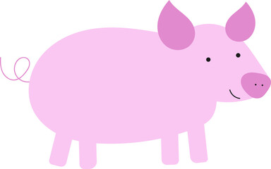 pink pig cartoon illustration, cute vector illustration of a pig, farm animal illustration