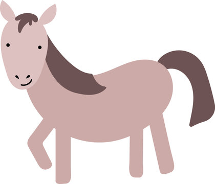 horse cartoon illustration, cute vector stylised illustration of a horse, farm animal image