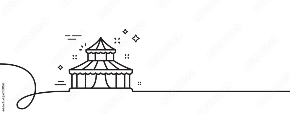 Poster circus line icon. continuous one line with curl. amusement park sign. circus single outline ribbon. 