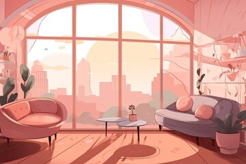 ai generated a living room Background Image. Pastel Tones.