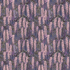 Seamless background of cascading wisteria. AI generated