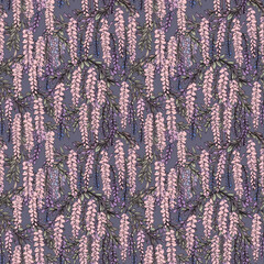 Seamless background of cascading wisteria. AI generated