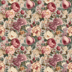 Seamless romantic and vintage floral pattern. AI generated