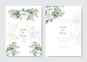 Wedding invitation template with beautiful leaves. Simple elegant floral wedding invitate
