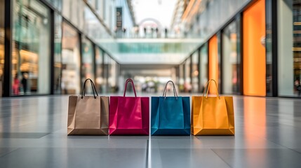 Des sacs de shopping color&eacute;s dans un centre commercial