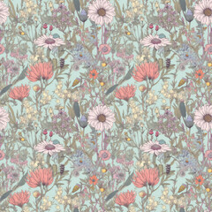 Seamless floral pattern on a pastel background. AI generated