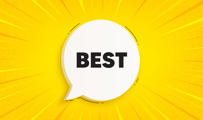 Best promotion tag. Speech bubble sunburst banner. Special offer Sale sign. Advertising Discounts symbol. Best chat speech message. Yellow sun burst background. Vector