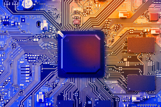 Electronic circuit board close up.	