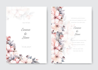 Simple modern wedding invitation card with beautiful flowers