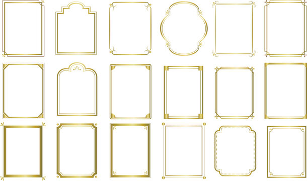 Set Of Decorative Vintage Frames And Borders Set,Gold Photo Frame For Picture, Border Design. Isolated Icons Vector Set.