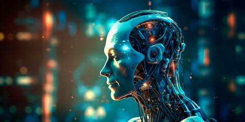 Obraz na płótnie Canvas Artificial intelligence and consciousness. AI as a human helper and challenger. Generative AI