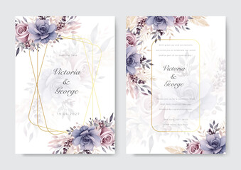Elegant wedding invitation card set template with beautiful floral