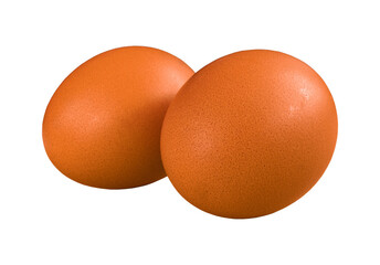 Two brown uncooked chicken eggs isolated on transparent background. Calcium food