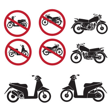 no entry motorcycle set icon, automatic and manual motorcycle isolated on white background