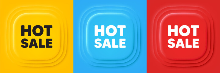 Hot Sale tag. Neumorphic offer banners. Special offer price sign. Advertising Discounts symbol. Hot sale podium background. Product infographics. Vector